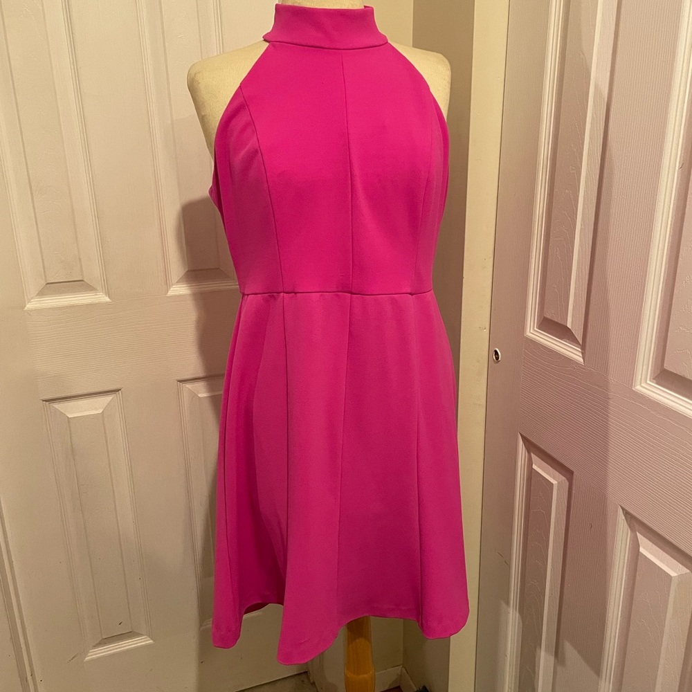 Donna Morgan fuchsia size 12 short dress 21 inch skirt hemmed to fit a 5’4 “lady